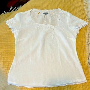 Per Una (U.K.) white linen short sleeve blouse